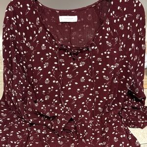 Lucky Brand Maroon Top with White Floral Design